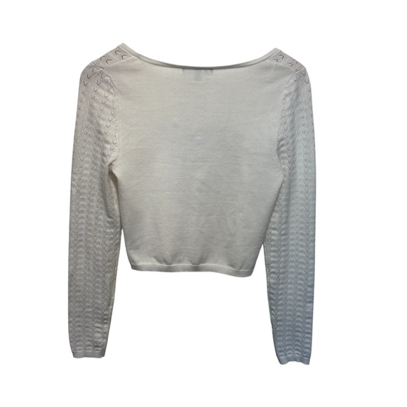 Heart N Crush Pointelle White Knit Coquette Bow Sweater Top, L‎ - Picture 4 of 8